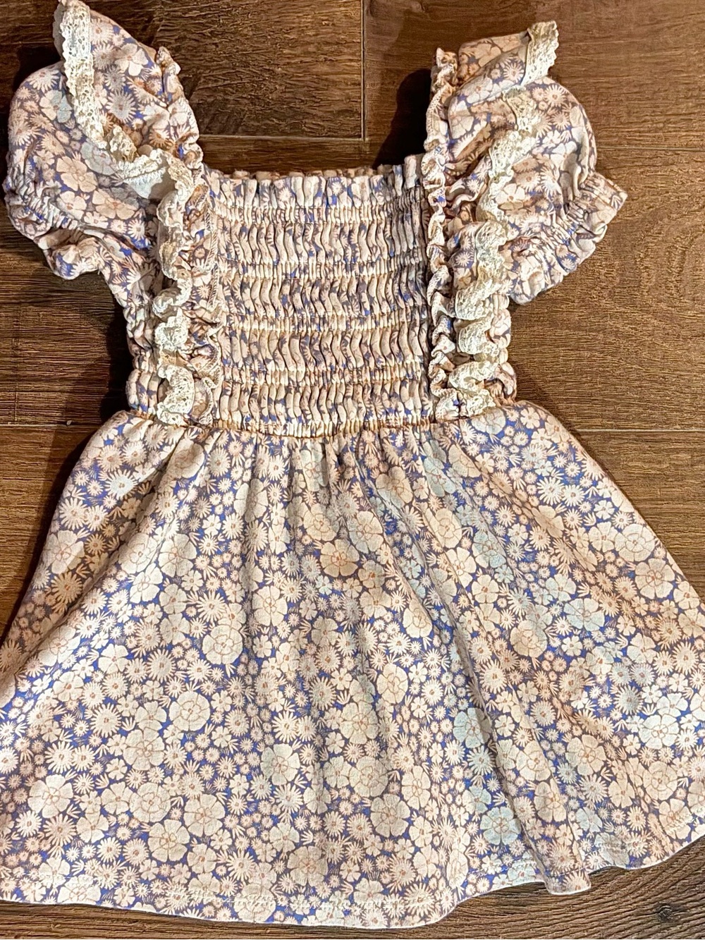 Amazon Essentials Lavender and Cream Floral Smocked Dress
